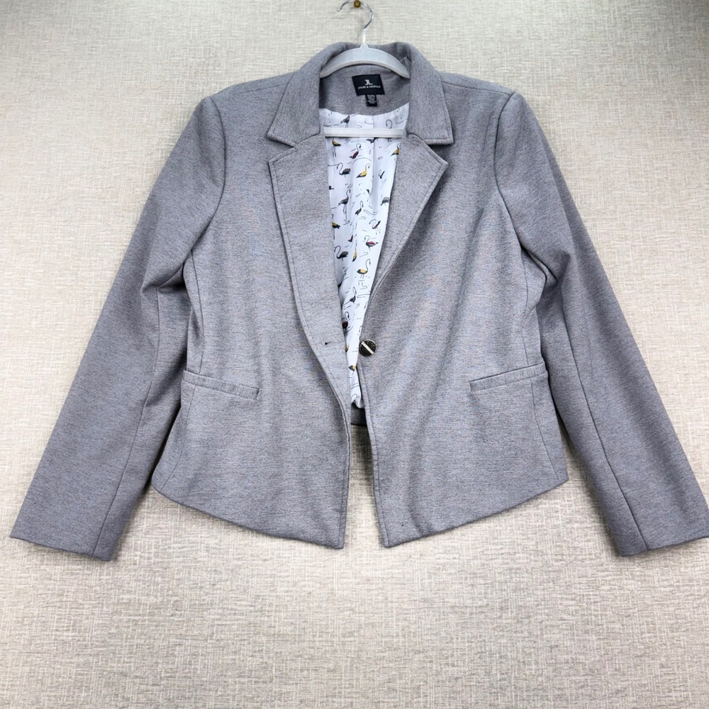 Jules & Leopold Gray Knit Single Button Blazer Bird Print Lining XL